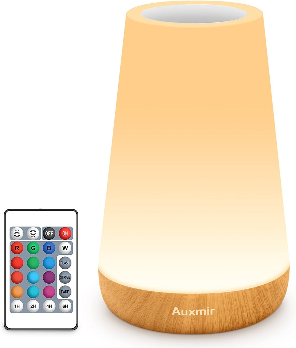 Auxmir Rechargeable LED Night Light, Touch & Remote Control Bedside Lamp with 13 Colors, 5 Brightness Levels, Portable Table Lamp for…