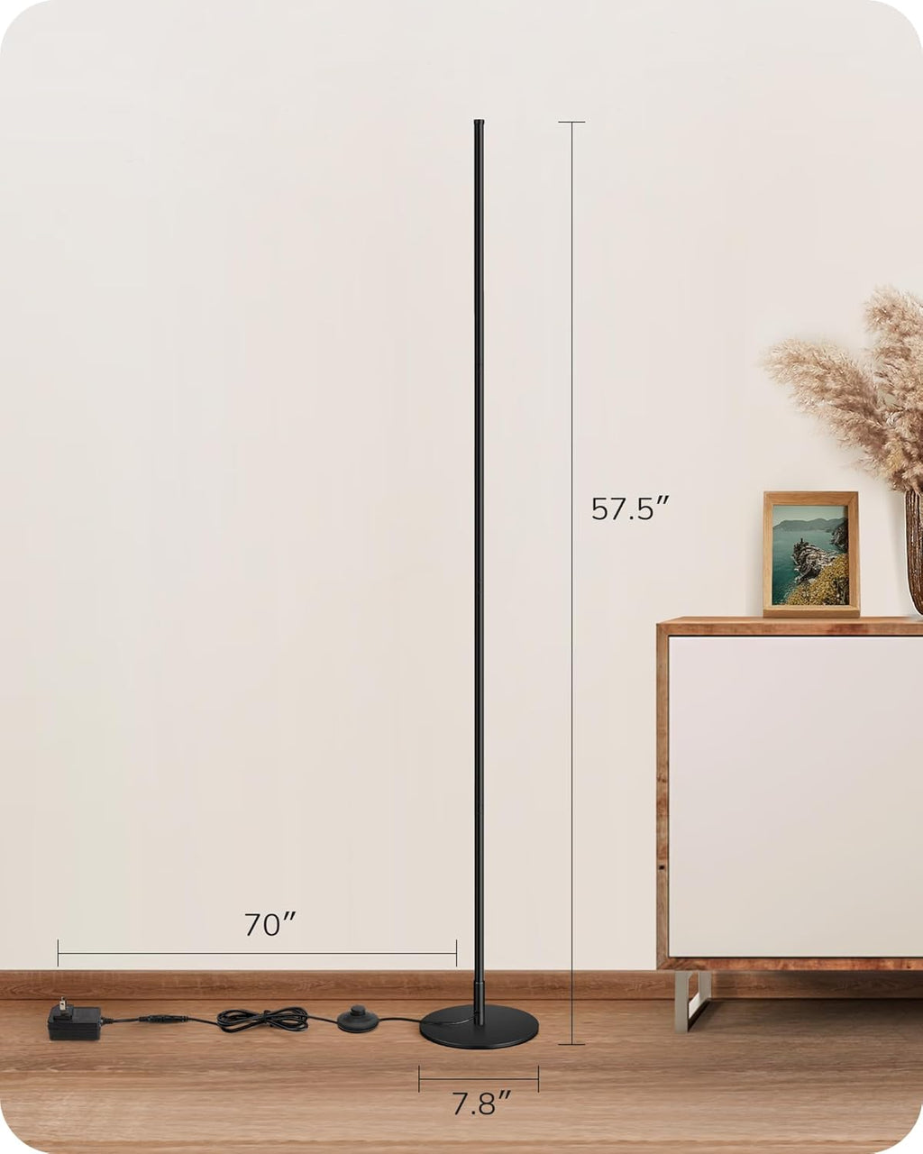 Edishine LED Corner Floor Lamp, 57.5" Minimalist Dimmable Sleek Light, Adjustable Height, Standing Tall Floor Lamps for Living Room, Bedroo…