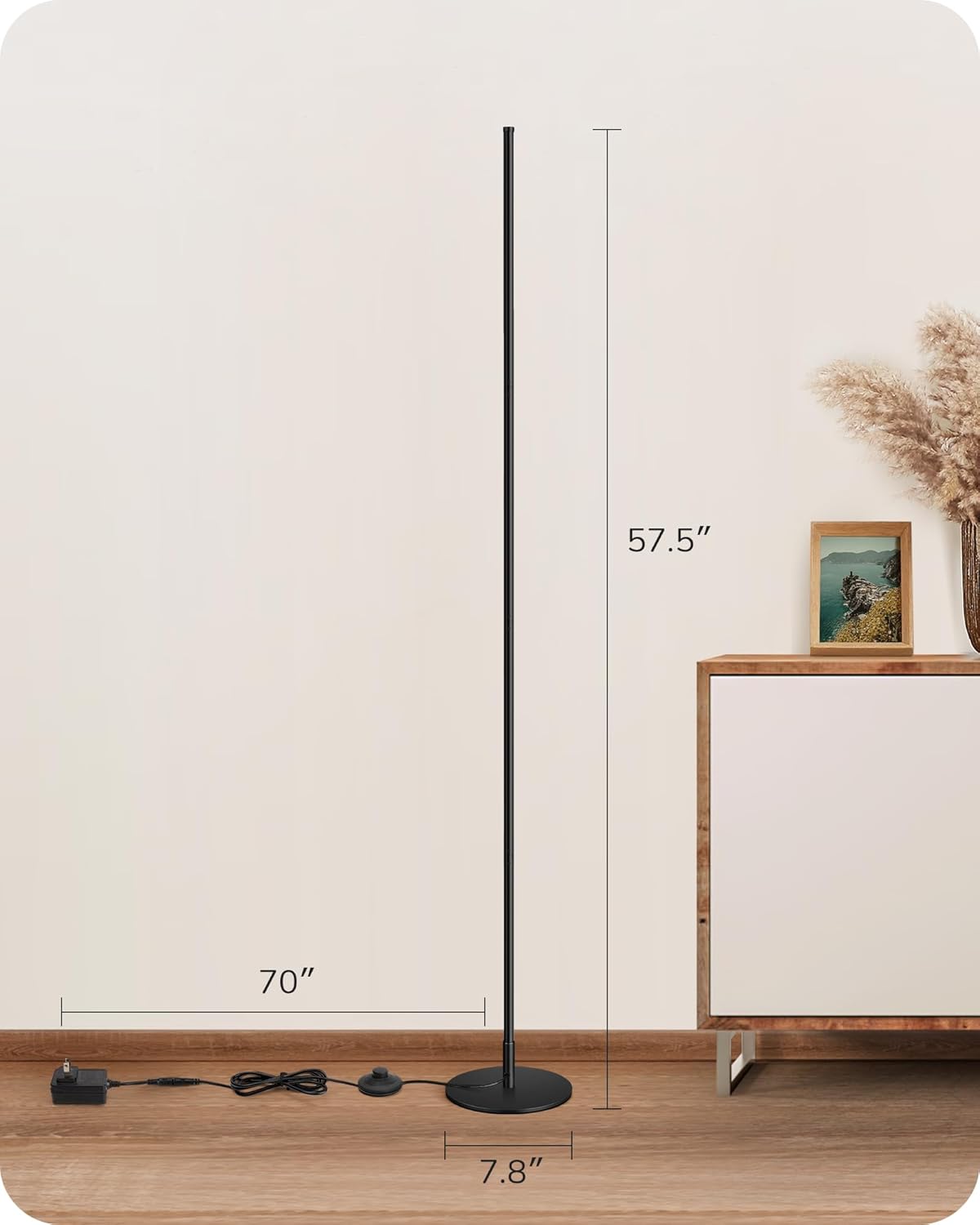 Edishine LED Corner Floor Lamp, 57.5" Minimalist Dimmable Sleek Light, Adjustable Height, Standing Tall Floor Lamps for Living Room, Bedroo…