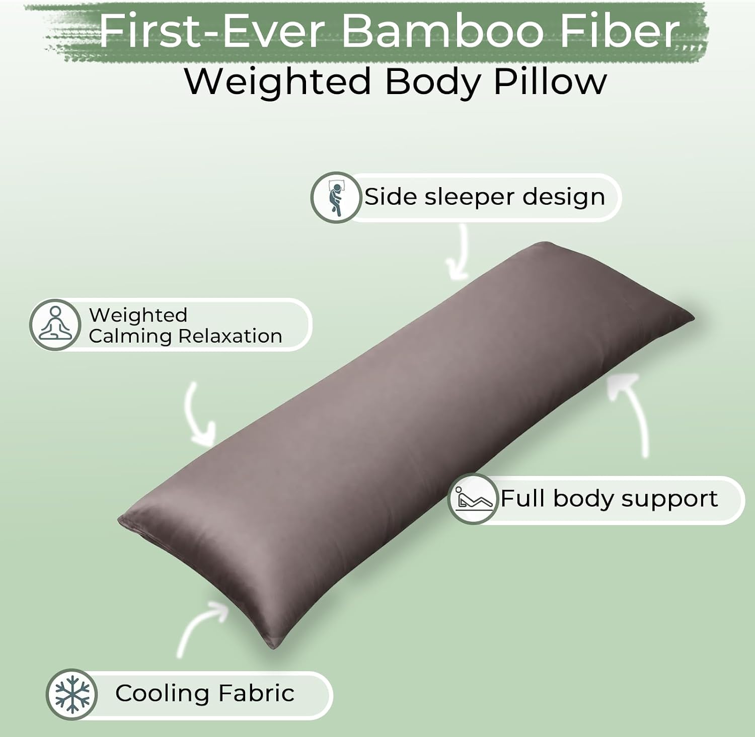 Zonli Cooling Weighted Body Pillow with Bamboo Cover(54" x 18") 10.5lbs, Quilted Glass Beads Body Pillows for Adults Weighted Pillow for De…