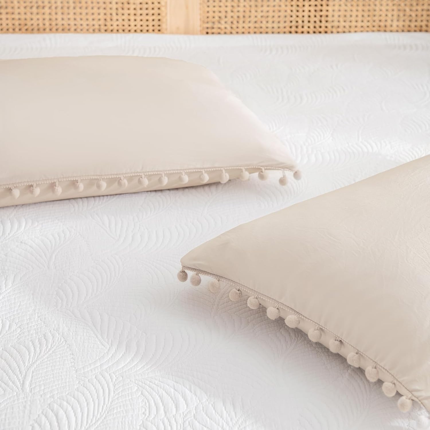 Moveover Move Over Beige Pillowcases King Size Pom Pom Pillowcases Cream Pillow Cases Set of 2 Soft Washed Microfiber Boho Pillow Covers Cu…
