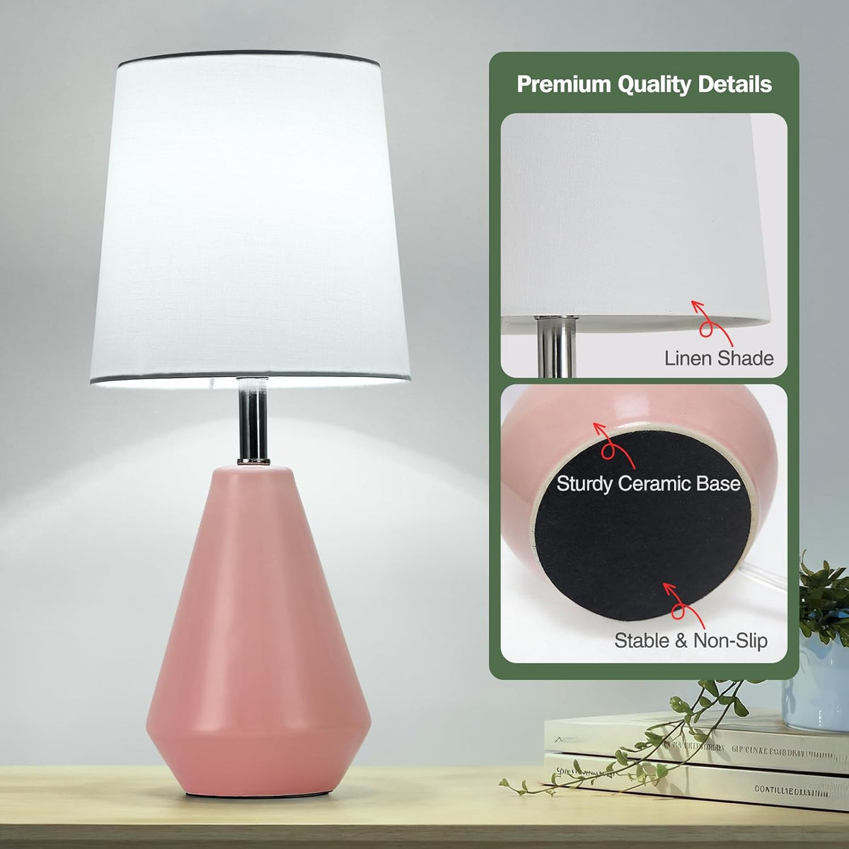 Small Bedside Table Lamp for Bedroom - Reading Desk Lamp with 3 Color Temperatures,15.5" Nightstand Ceramic Lamp with Fabric Shade for…