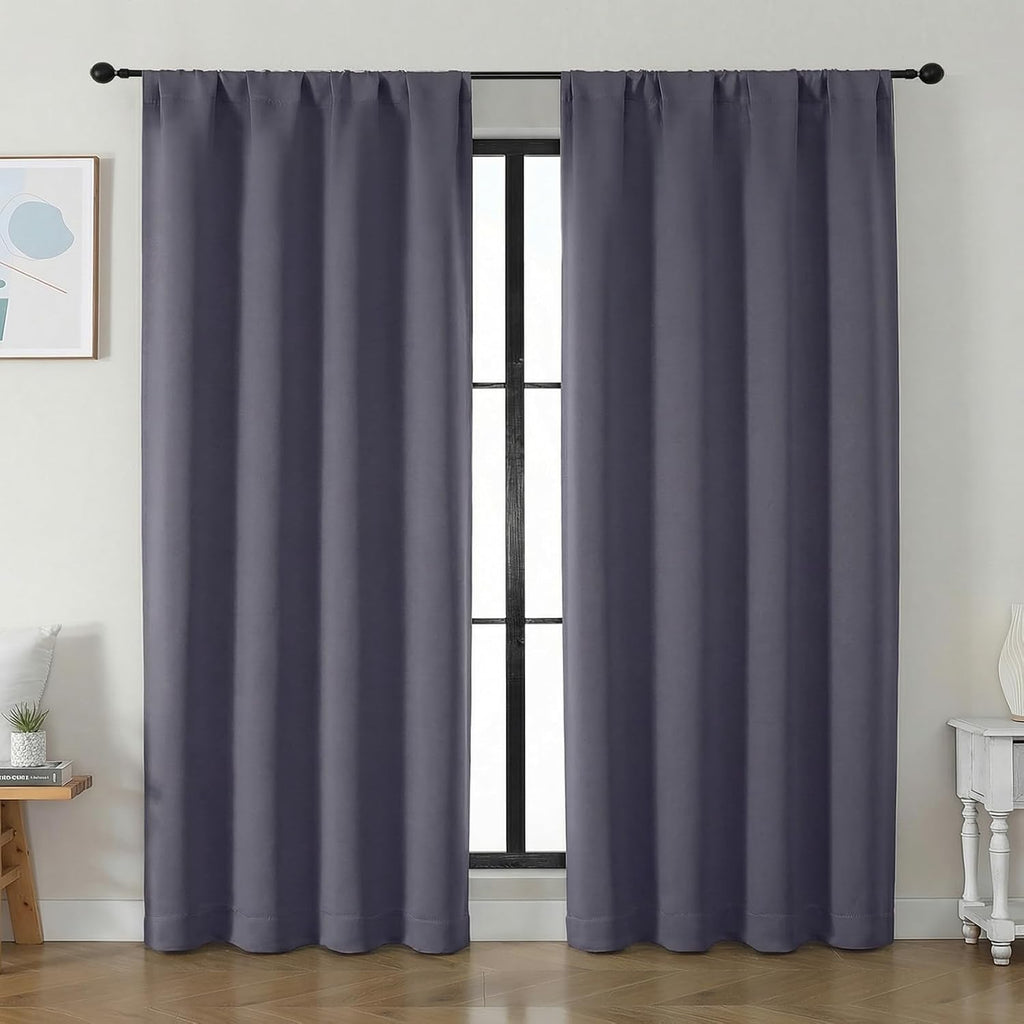 Simplebrand Ava Greyish Purple Blackout Curtains for Bedroom 84 Inch Length 2 Panels Set, Solid Thermal Insulated Privacy Living Room Windo…
