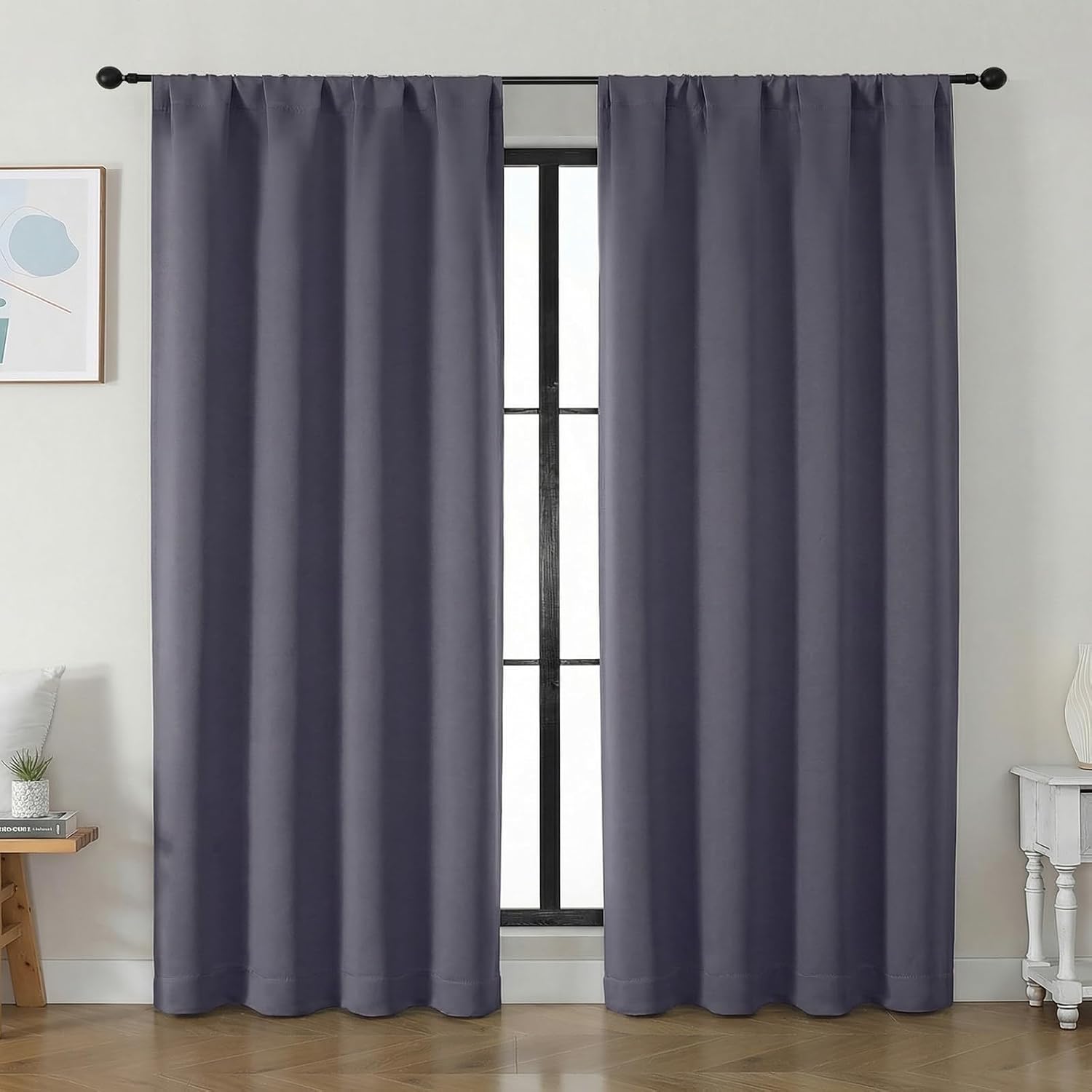 Simplebrand Ava Greyish Purple Blackout Curtains for Bedroom 84 Inch Length 2 Panels Set, Solid Thermal Insulated Privacy Living Room Windo…