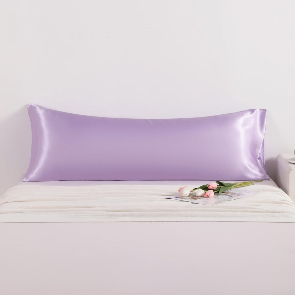 Ntbay Satin Body Pillowcase for Hair and Skin, Luxurious and Silky Pillow case with Envelope Closure, 20x54 Inches, Light Purple 54 Inches