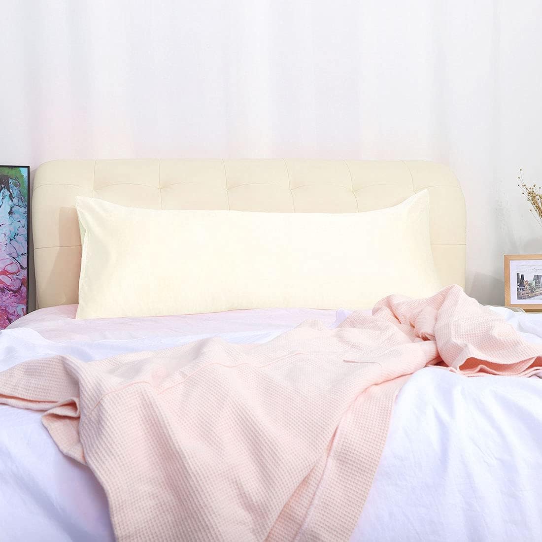 uxcell Body Pillow Cover 20x48 Inch Pearl White Silky Satin Body Pillowcases for Hair and Skin Luxury Cooling Soft Smooth Washable