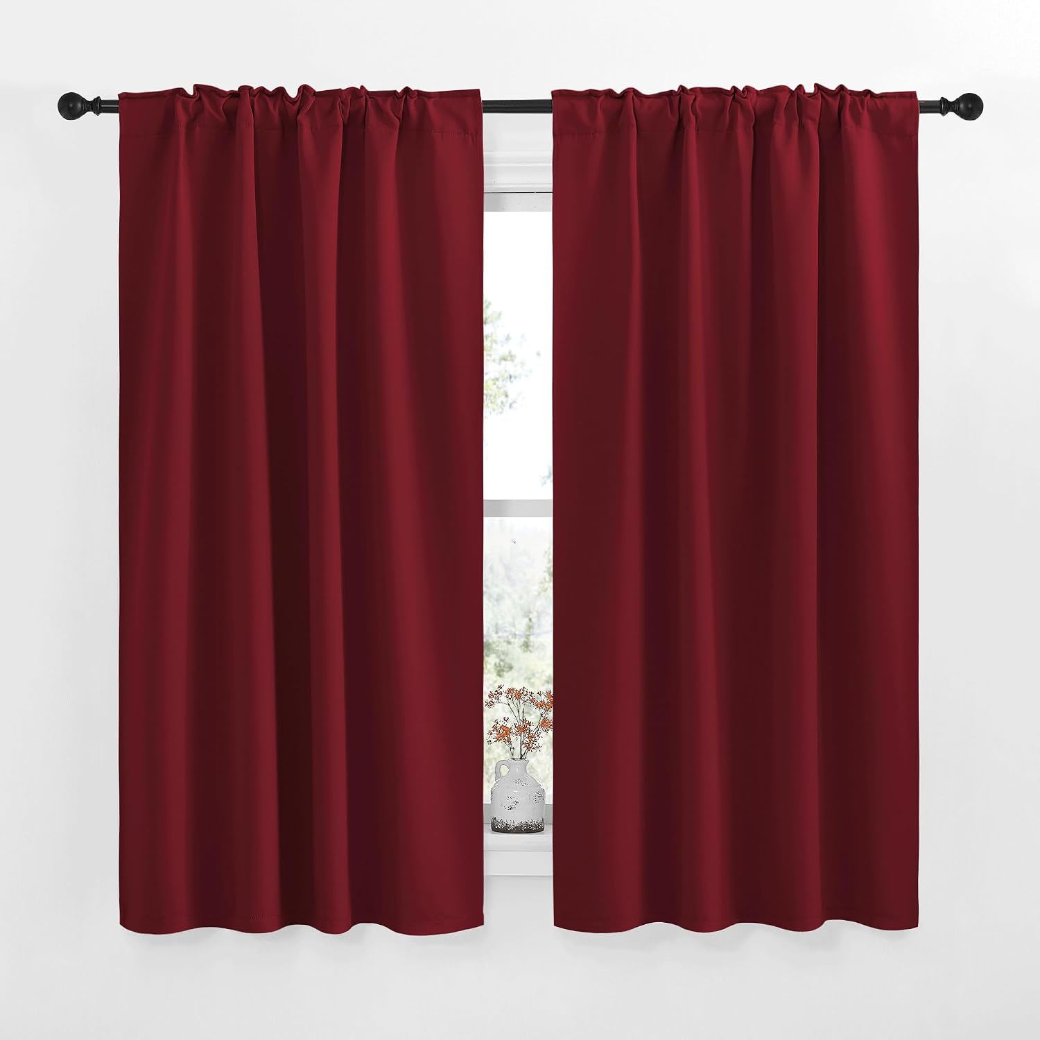 NICETOWN Blackout Curtain Panels for Living Room - (Burgundy Red Color) 34x63 Inch, 2 Panels Set, Thermal Insulated Room Darkening…