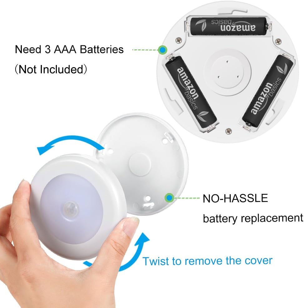 AMIR Upgraded 3.15” Motion Sensor Light Indoor, Cordless Battery Powered Stick on LED Night Lights for Closet, Stair, Under Cabinet…