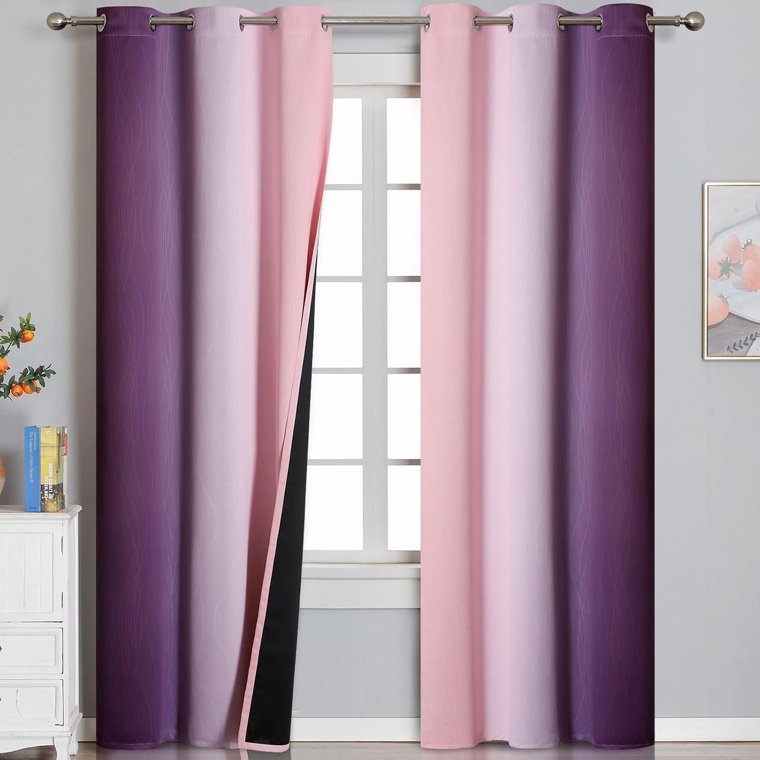 Estelartextiler Ombre Pink and Purple Blackout Curtains 84 Inches Long, Full Room Darkening Curtains for Bedroom, Completely Light Blocking…