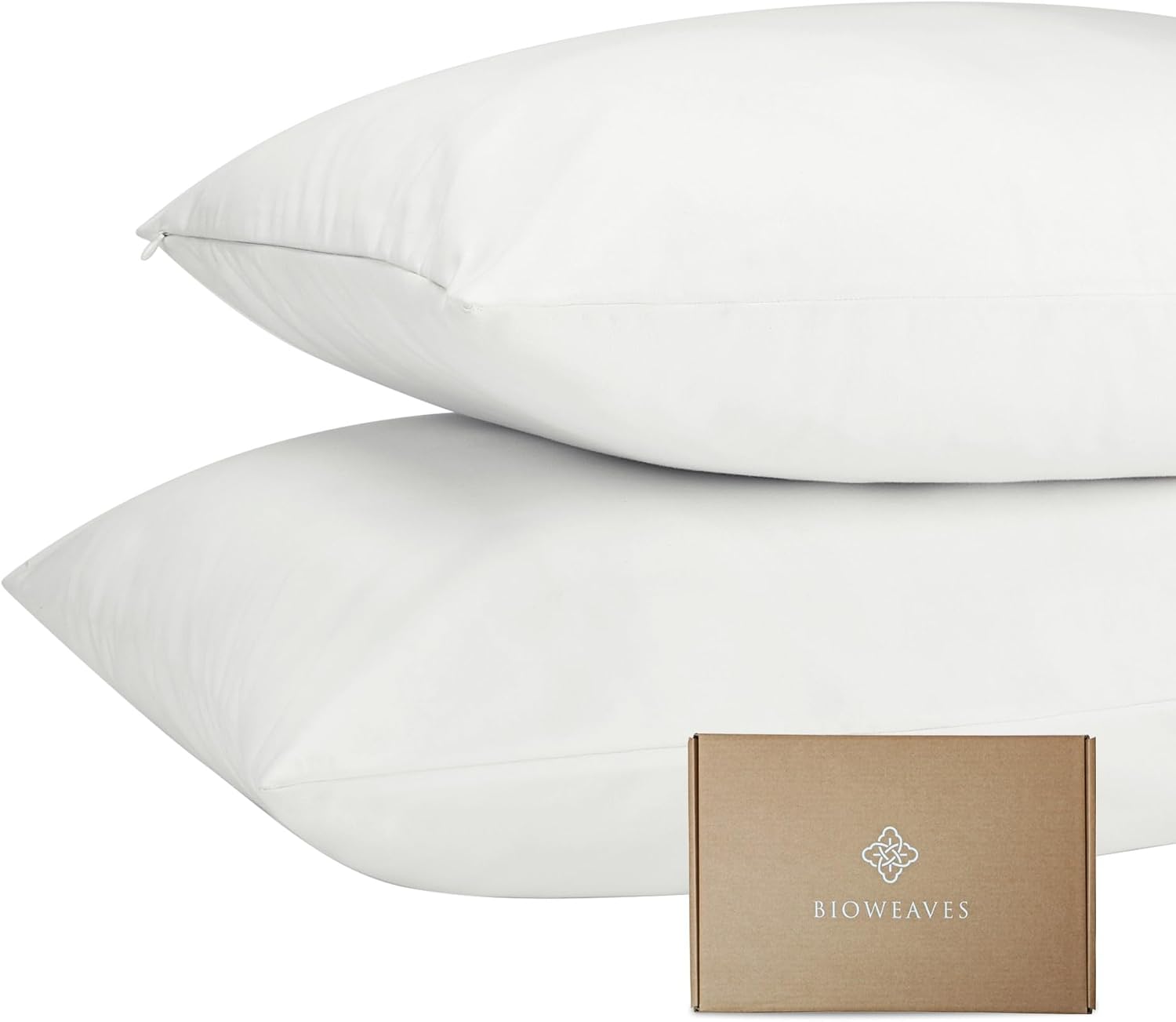 Bioweaves Organic Cotton Jersey Knit Waterproof Pillow Protector Covers with Zipper Closure – GOTS Certified Soft & Quite Pillow…