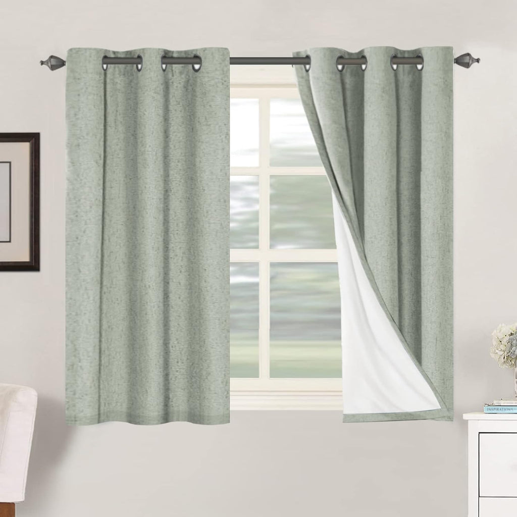 H.VERSAILTEX Primitive Linen Curtains 100% Blackout Curtain Drapes Burlap Fabric Curtains with White Thermal Insulated Liner, Grommet Top…