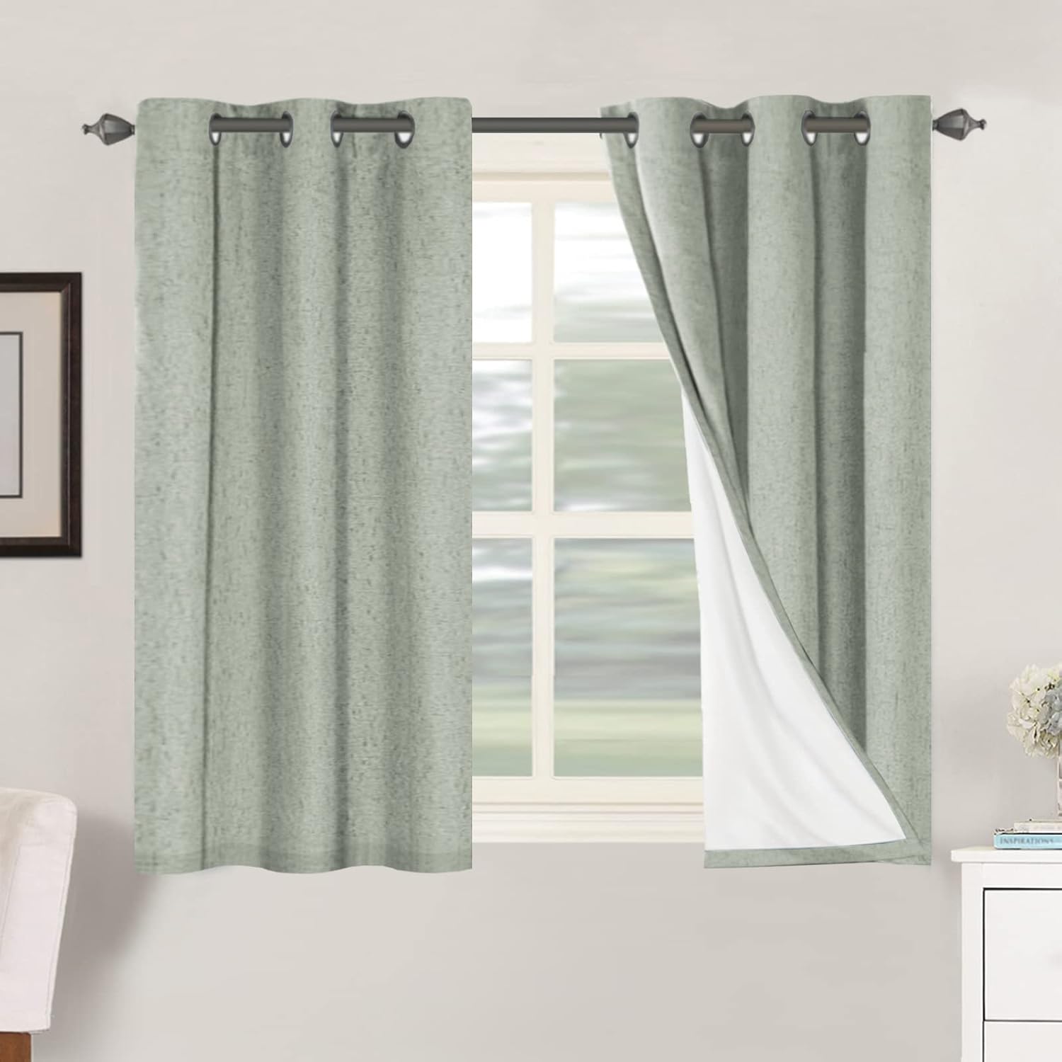 H.VERSAILTEX Primitive Linen Curtains 100% Blackout Curtain Drapes Burlap Fabric Curtains with White Thermal Insulated Liner, Grommet Top…