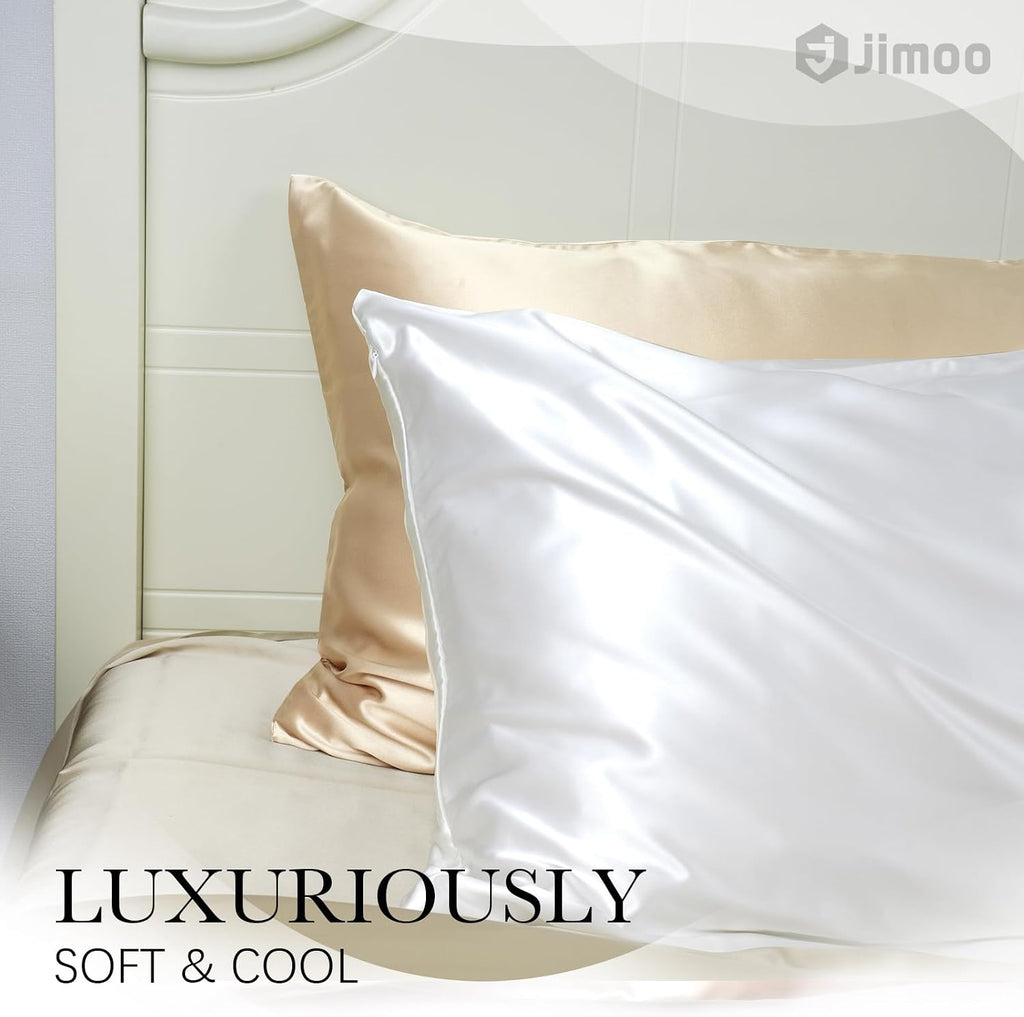 Jjimoo 100% Mulberry Silk Pillowcase for Hair and Skin, 22 Momme Pure Natural Silk Pillow Case Both Sided with Zipper, Pillow Cover for Wom…