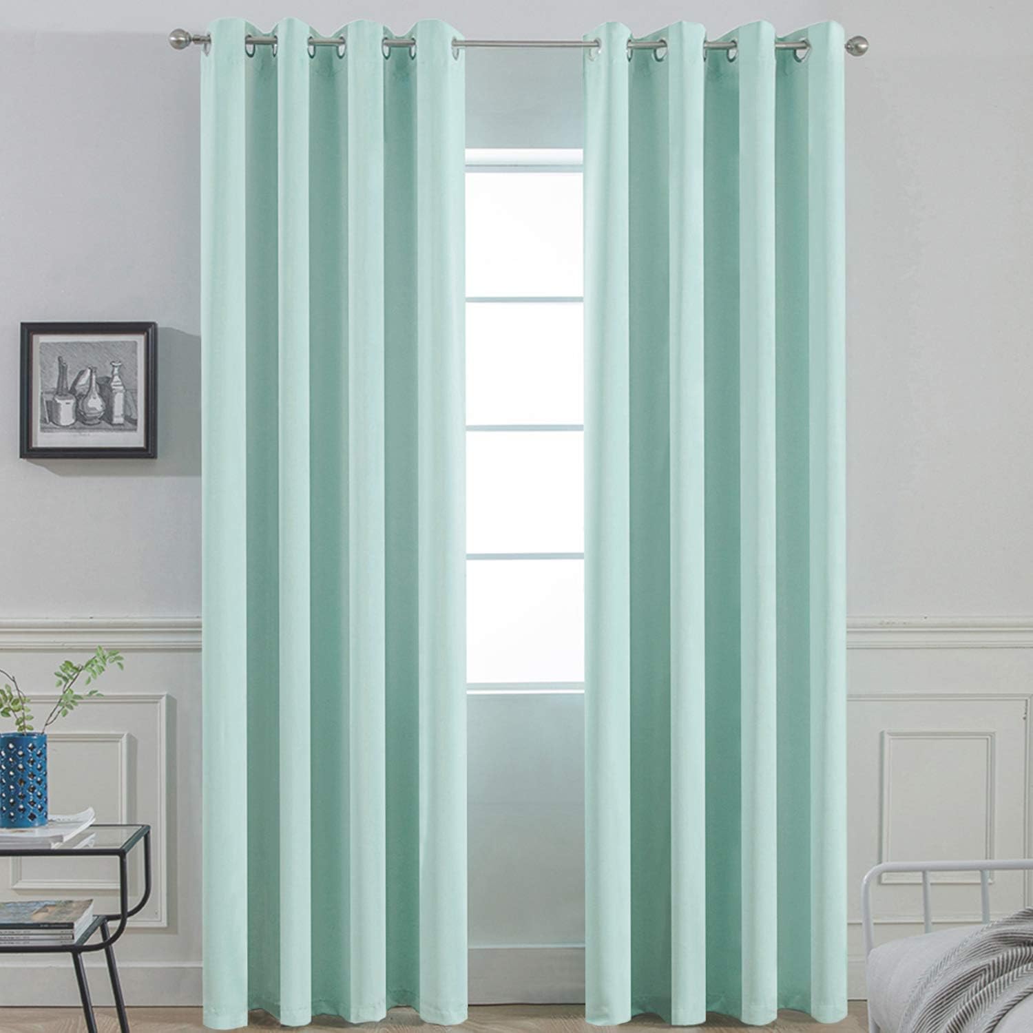 Yakamok Aqua Curtains 96 Inch Length Blackout Room Darkening Drapes Thermal Insulated Grommet Window Treatment Drapes Curtain for Bedroom…