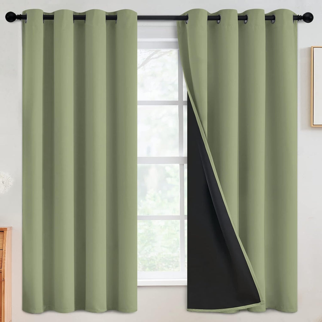 SimpleHome 100% Blackout Curtains for Bedroom, Thermal Insulated Grommet Window Drapes Room Darkening Sage Curtains for Living Room with Bla…