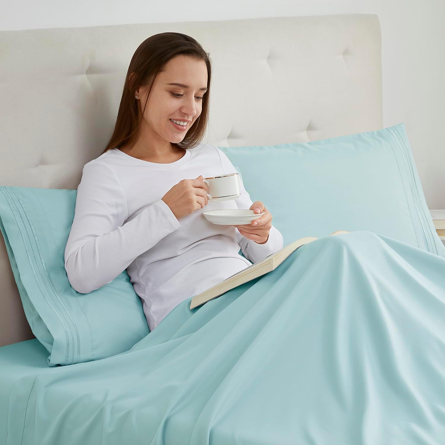 Nestl Light Blue Pillow Cases - Soft Queen Size Set of 2, 1800 Microfiber, Envelope Closure, 20x30 Inches cotton Blue