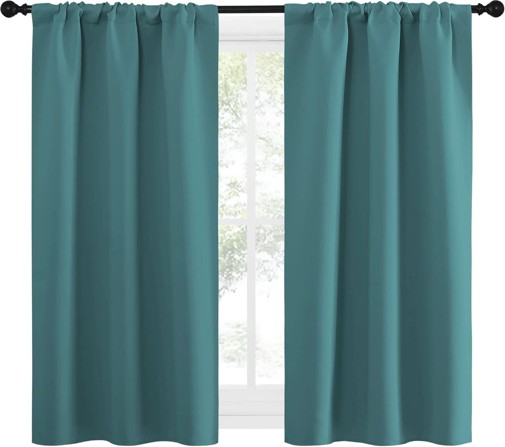 NICETOWN Kitchen Curtains Blackout Drapes & Curtains, Energy Smart Window Treatment Curtain Panels for Bedroom (Sea Teal, 34 in x 54 in…