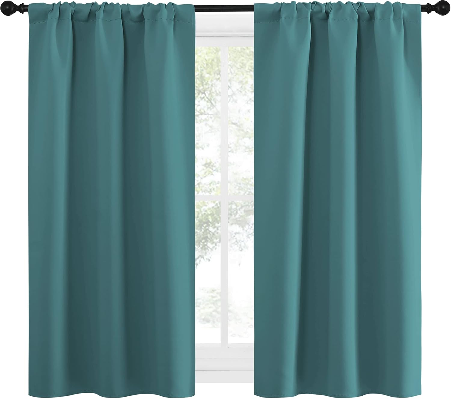 NICETOWN Kitchen Curtains Blackout Drapes & Curtains, Energy Smart Window Treatment Curtain Panels for Bedroom (Sea Teal, 34 in x 54 in…
