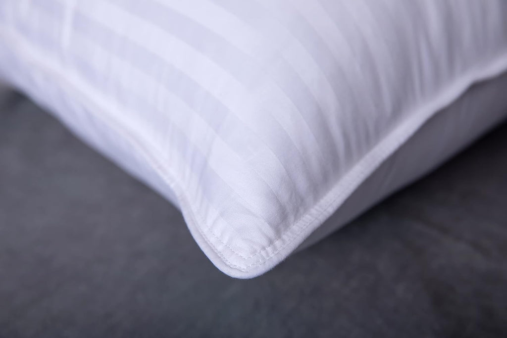King Size Goose Down Feather Hotel Collection Bed Pillows for Sleeping One Pillow for Back, Stomach or Side Sleepers Stripe White Color
