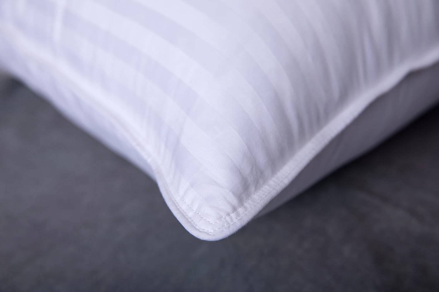 King Size Goose Down Feather Hotel Collection Bed Pillows for Sleeping One Pillow for Back, Stomach or Side Sleepers Stripe White Color