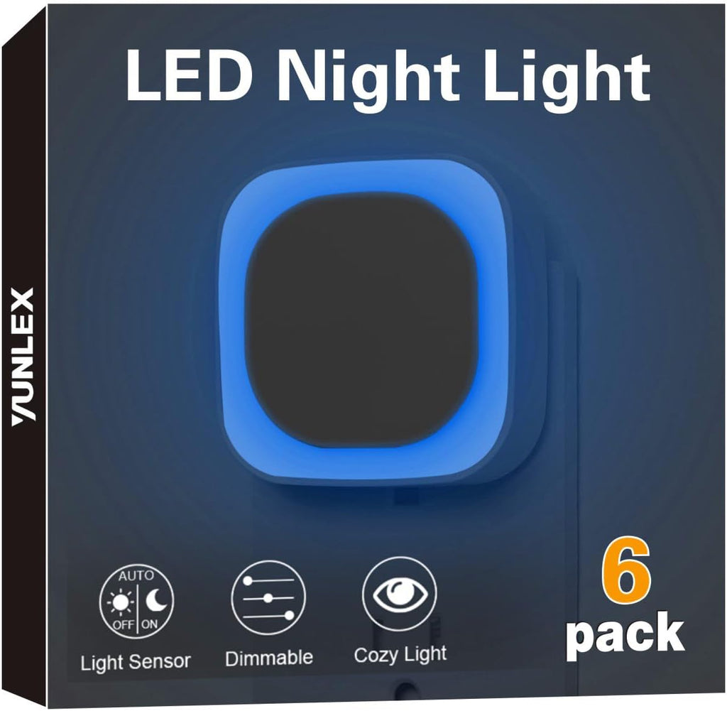 YUNLEX 6 Pack Azure Night Light, Crisp Modern Glow with Dimmable Soft Light & Indirect Reflection, Auto Dusk to Dawn Sensor, Plug in LED…