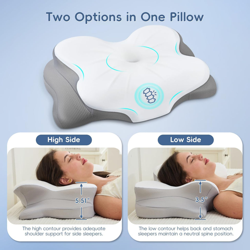 FyovaHome Cervical Neck Pillow, Ergonomic Memory Foam Pillows for Neck with Breathable Pillowcase, Adjustable Contour Neck Support Pillow f…
