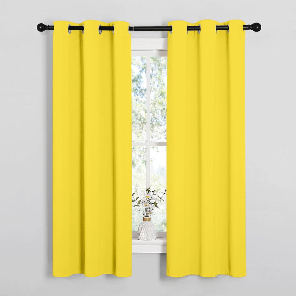 NICETOWN Bedroom Curtain Panels Draperies, Thermal Insulated Solid Grommet Curtains/Drapes (1 Pair, 34 by 63 inches, Bright Yellow)