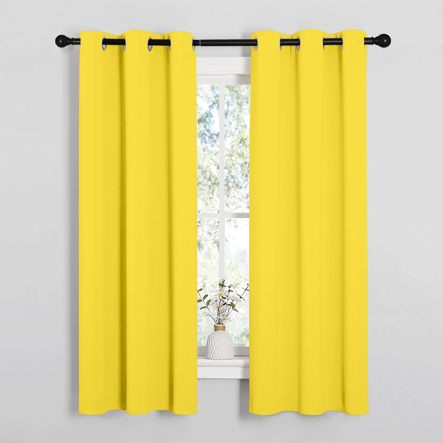 NICETOWN Bedroom Curtain Panels Draperies, Thermal Insulated Solid Grommet Curtains/Drapes (1 Pair, 34 by 63 inches, Bright Yellow)