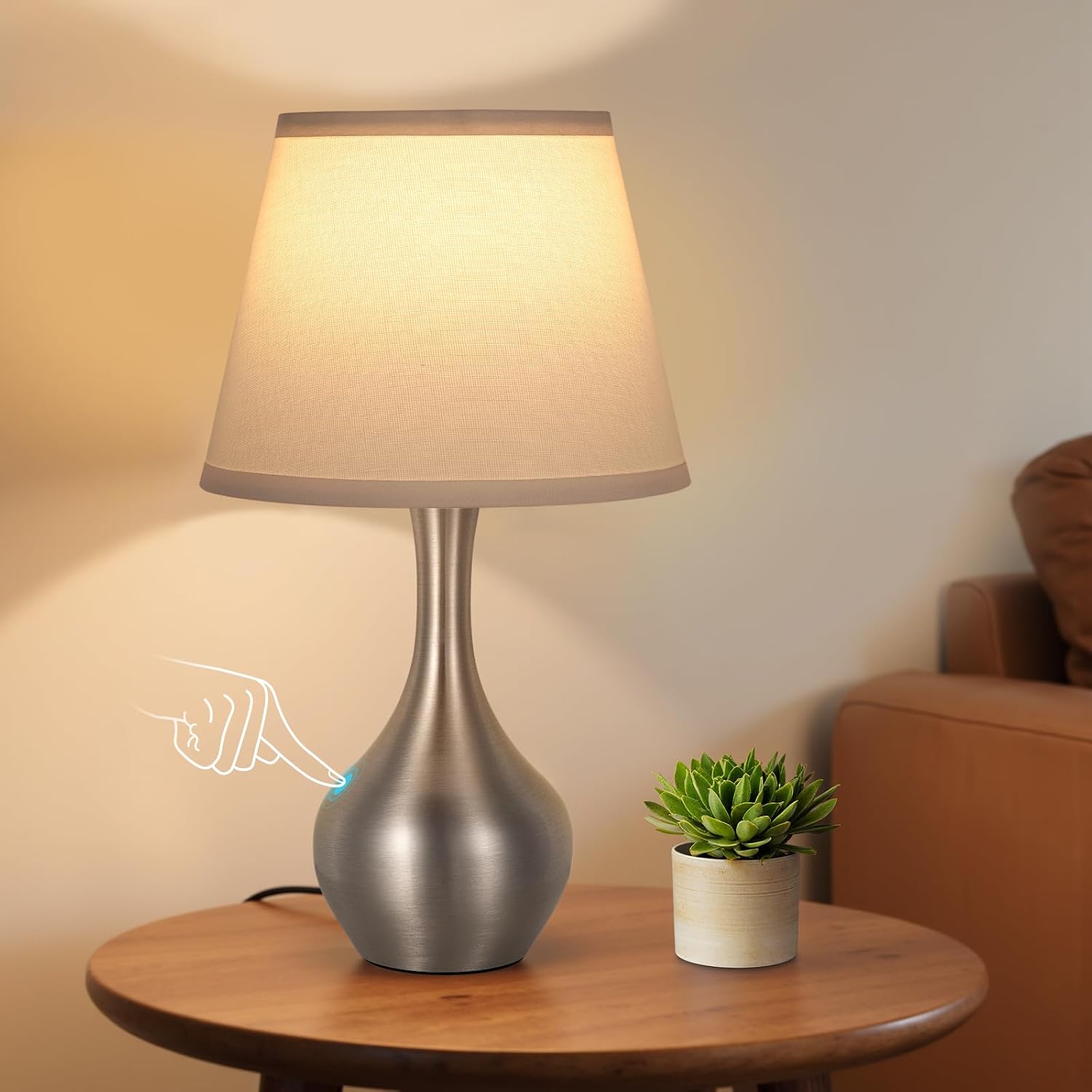 Seealle Touch Table Lamp for Bedroom, 3-Way Dimmable Small Bedside Lamps for Night Stands with Wires, Silver Desk Lamp for Kids Room…