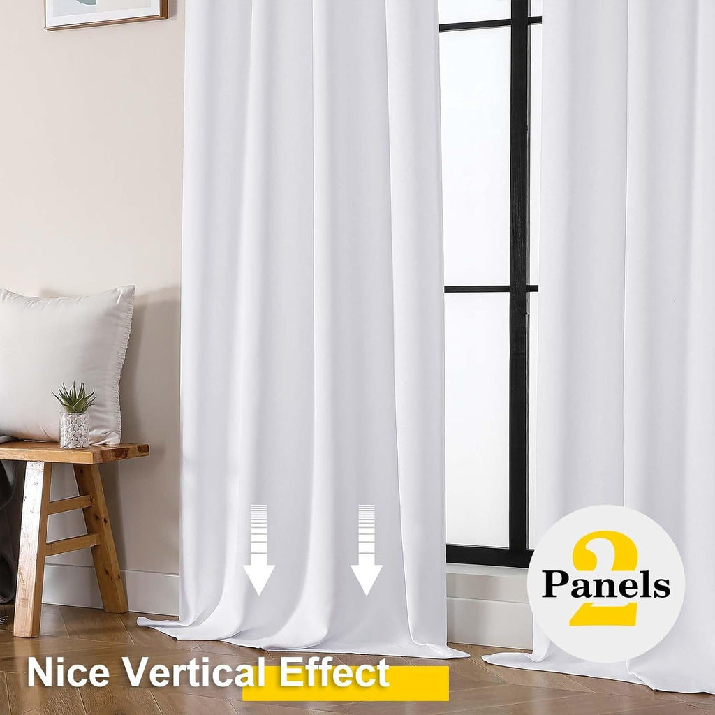 WelvetBLK White Curtains for Bedroom Living Room 96 Inches Long 2 Panels Set, Soft Solid Light Filtering Thermal Insulated Window Treatment…