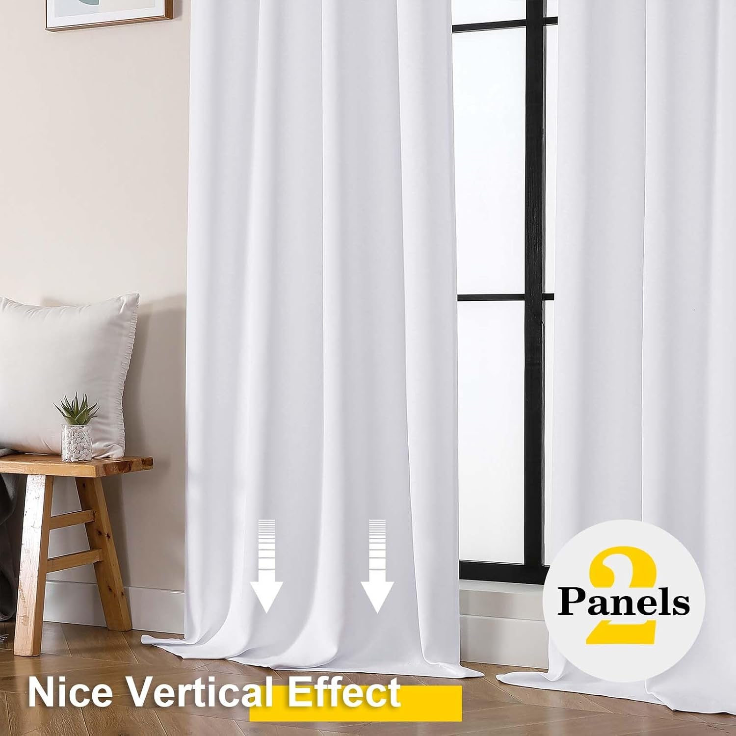WelvetBLK White Light Filtering Curtains for Bedroom Living Room 72 Inches Long 2 Panels Set, Soft Solid Thermal Insulated Privacy French D…