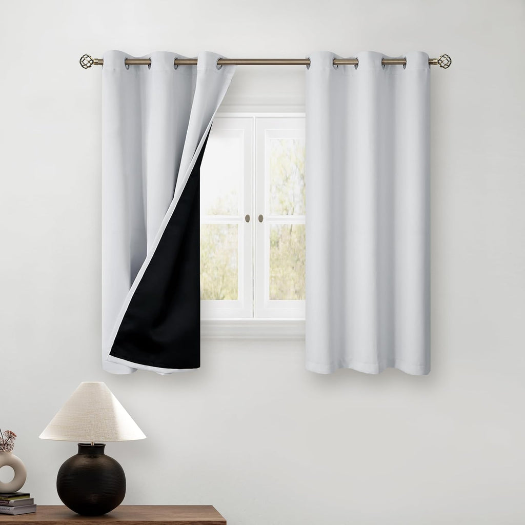 BGment Greyish White Short Blackout Curtains for Bedroom, Thermal Insulated Energy Efficiency Noise Reducing Grommet Curtains 54 Inch Lengt…