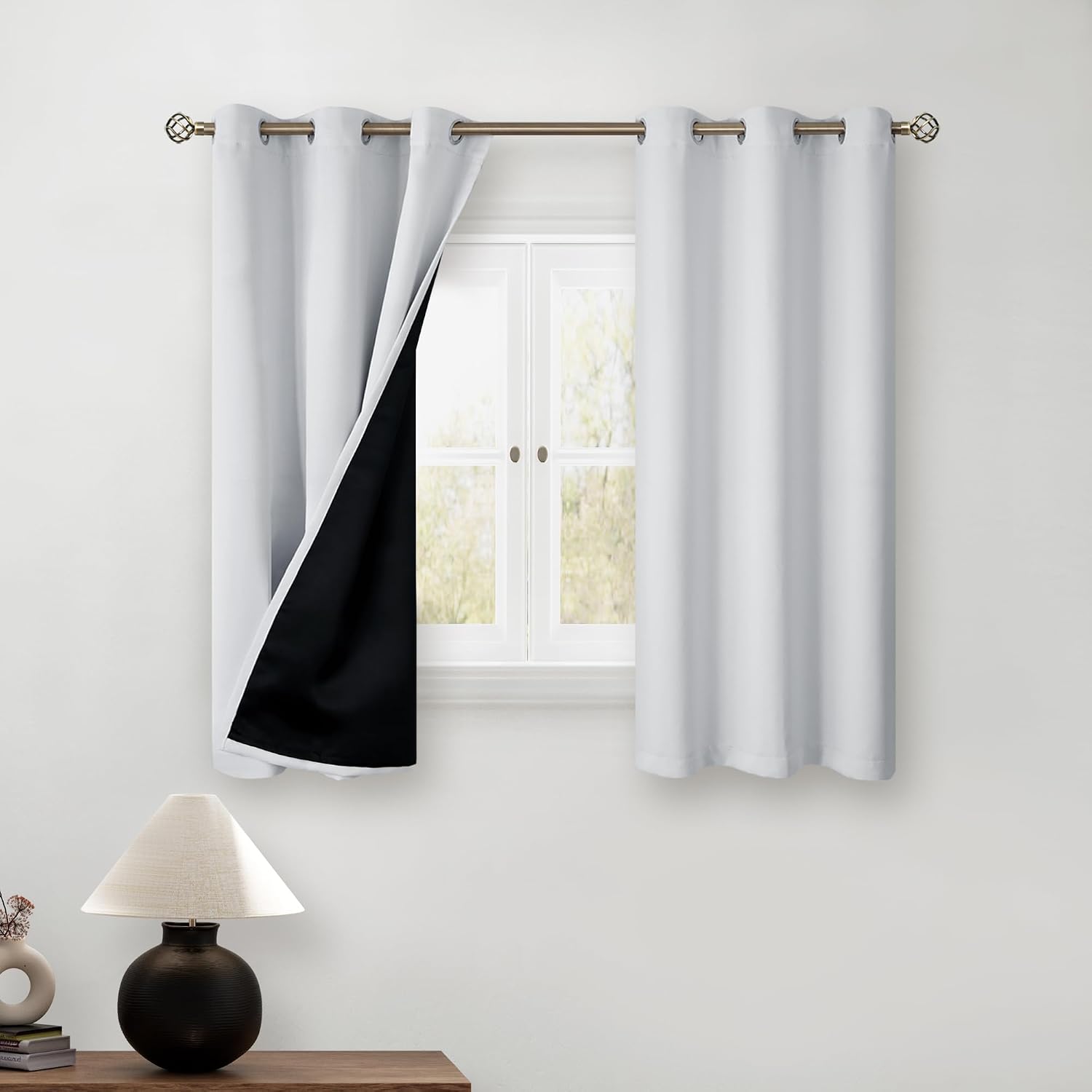 BGment Greyish White Short Blackout Curtains for Bedroom, Thermal Insulated Energy Efficiency Noise Reducing Grommet Curtains 54 Inch Lengt…