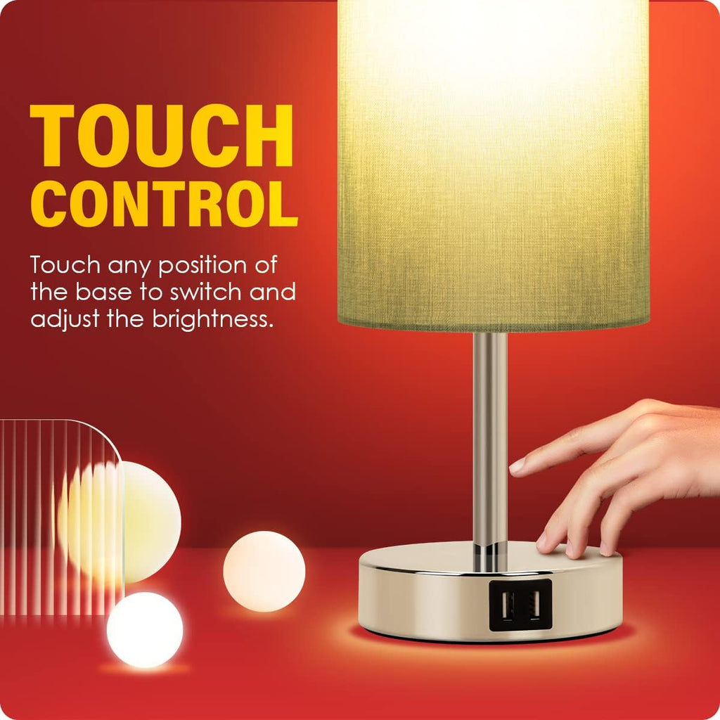Yarra-Decor Bedside Lamp with USB Port - Touch Control Table Lamp for Bedroom 3 Way Dimmable Nightstand Lamp with Round Denim Fabric…