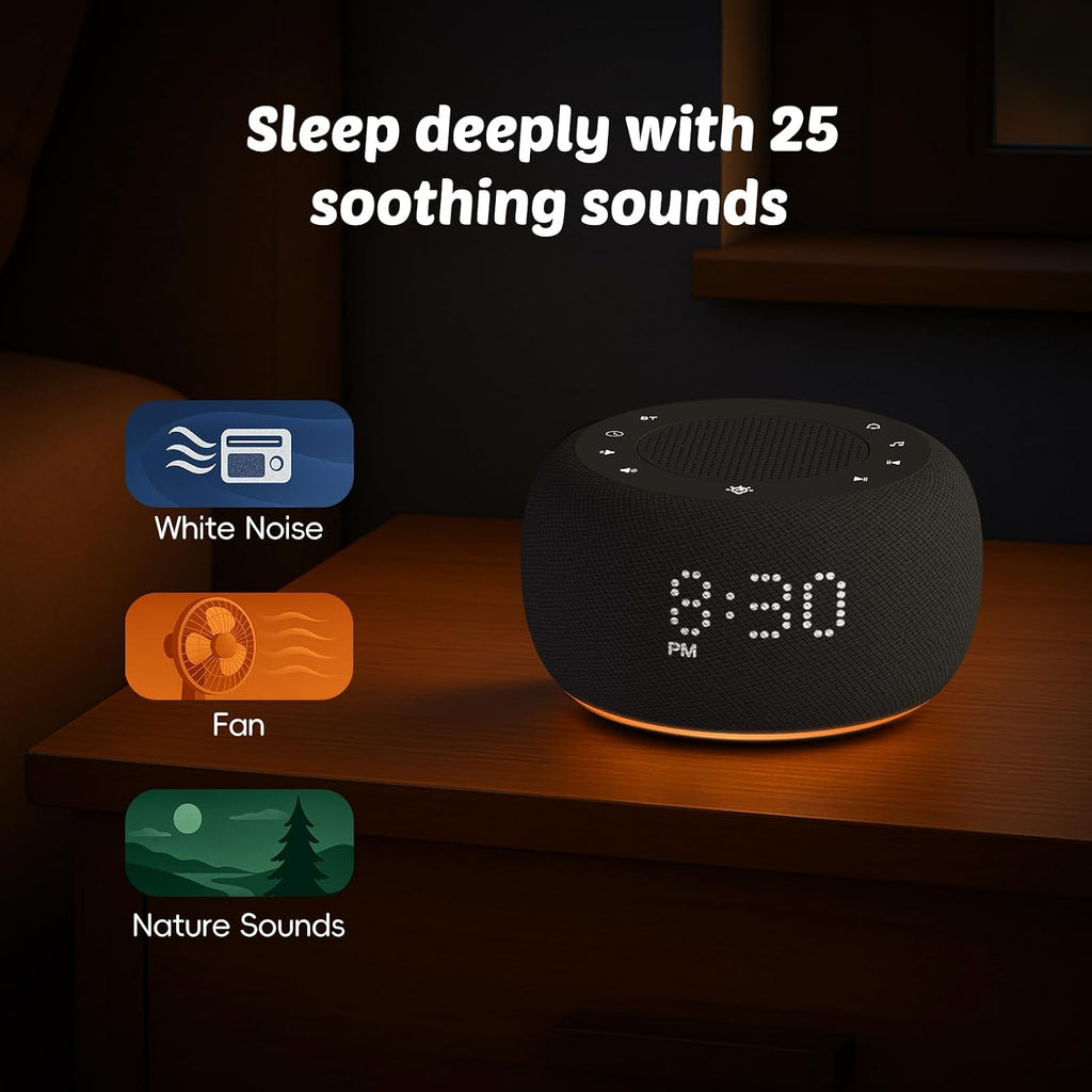 Buffbee Pro 2nd Gen – Upgraded Rechargeable Battery | 3-in-1 White Noise Machine for Sleep, Alarm Clock & Bluetooth Speaker, 25 Sleep…