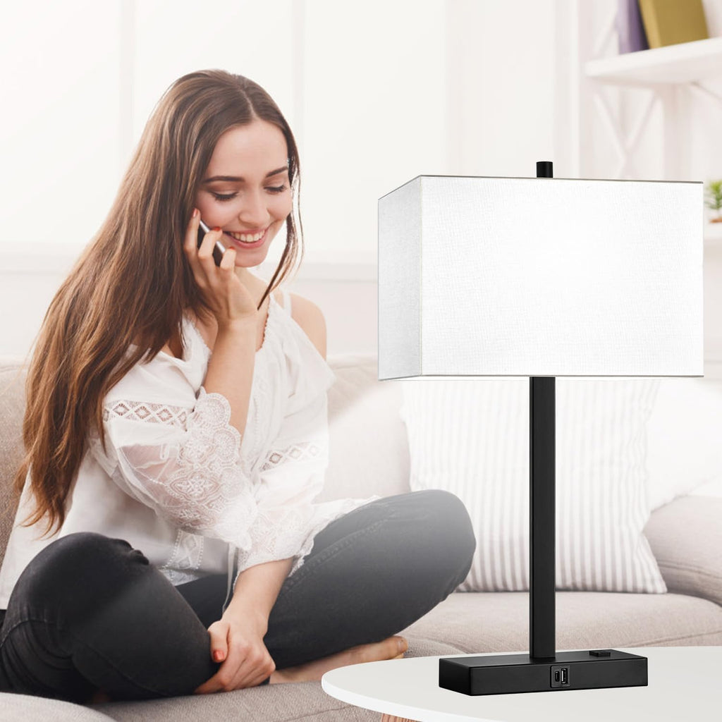 Lynnoland 21" Set of 2 Table lamp with USB A+C & AC Outlets, Touch Control 3-Way Dimmable Nightstand Lamps for Bedroom Living Room Office…