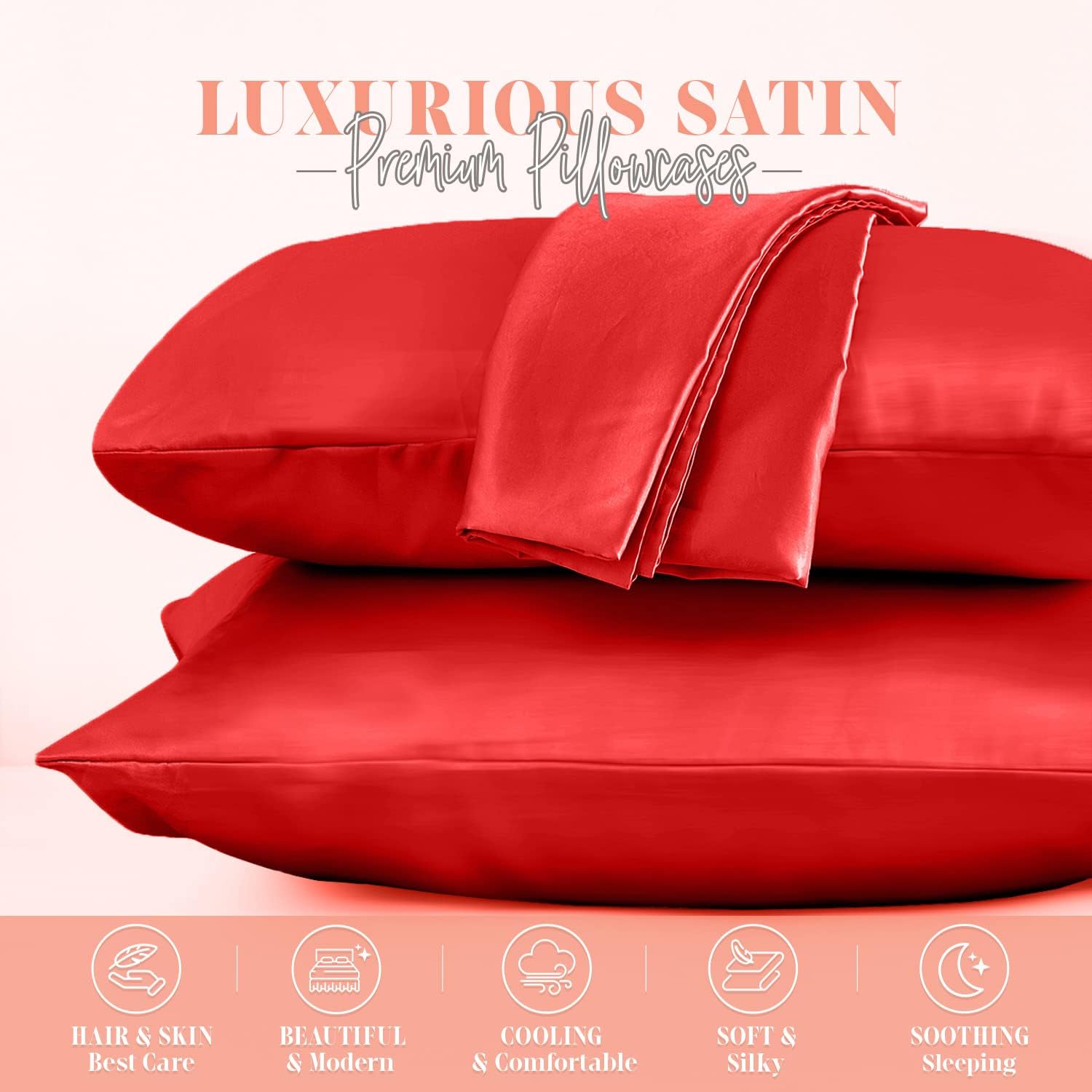 Elegantcomfort Elegant Comfort Silky and Luxurious 2-Piece Satin Pillowcase Set for Healthier Skin and Hair, Hidden Zipper Closure and Beau…