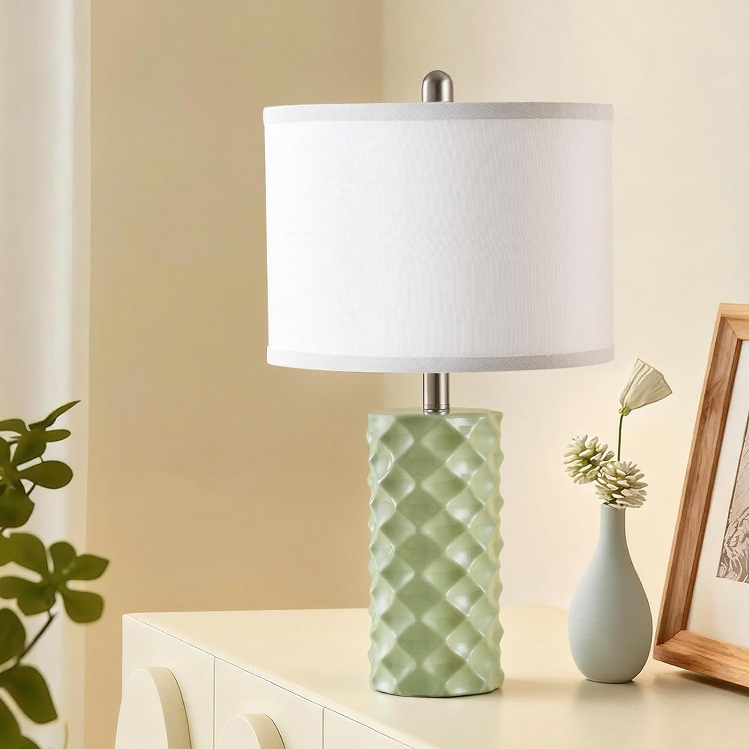 BLHDZJR Vitality Green & Star Diamond Ceramic Table Lamps (Set of 2) - 23" Luxe Modern Bedside Lamps for Nightstand, bedrooms, Living…