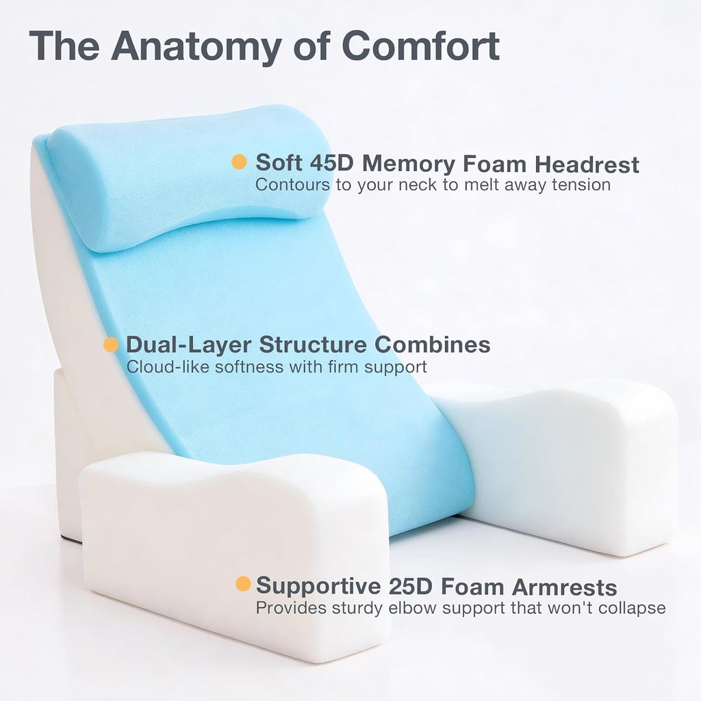 Sasttie Reading Pillow with Armrests, 15–25 Inch Adjustable Back Support Pillow for Bed Sitting Up, Memory Foam Back Rest Cushion Bed Chair…