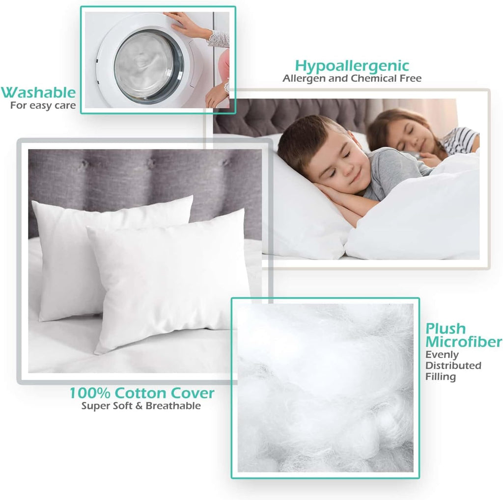 Nestl 4 Pack Toddler Pillow for Sleeping 13 x 18, Small Kids Pillow for Travel, Car, School, Nap, & Toddler Bed, Machine Washable Soft Cott…