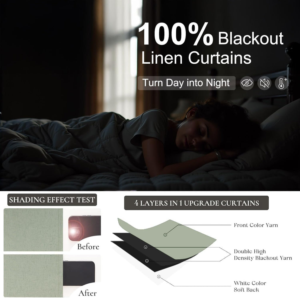 Dancurton 96 Inch Curtains 2 Panels Set Drapes 96 Inches Long Spring Curtain for Living Room Sage Green Black Out Linen Room Darkening Blac…