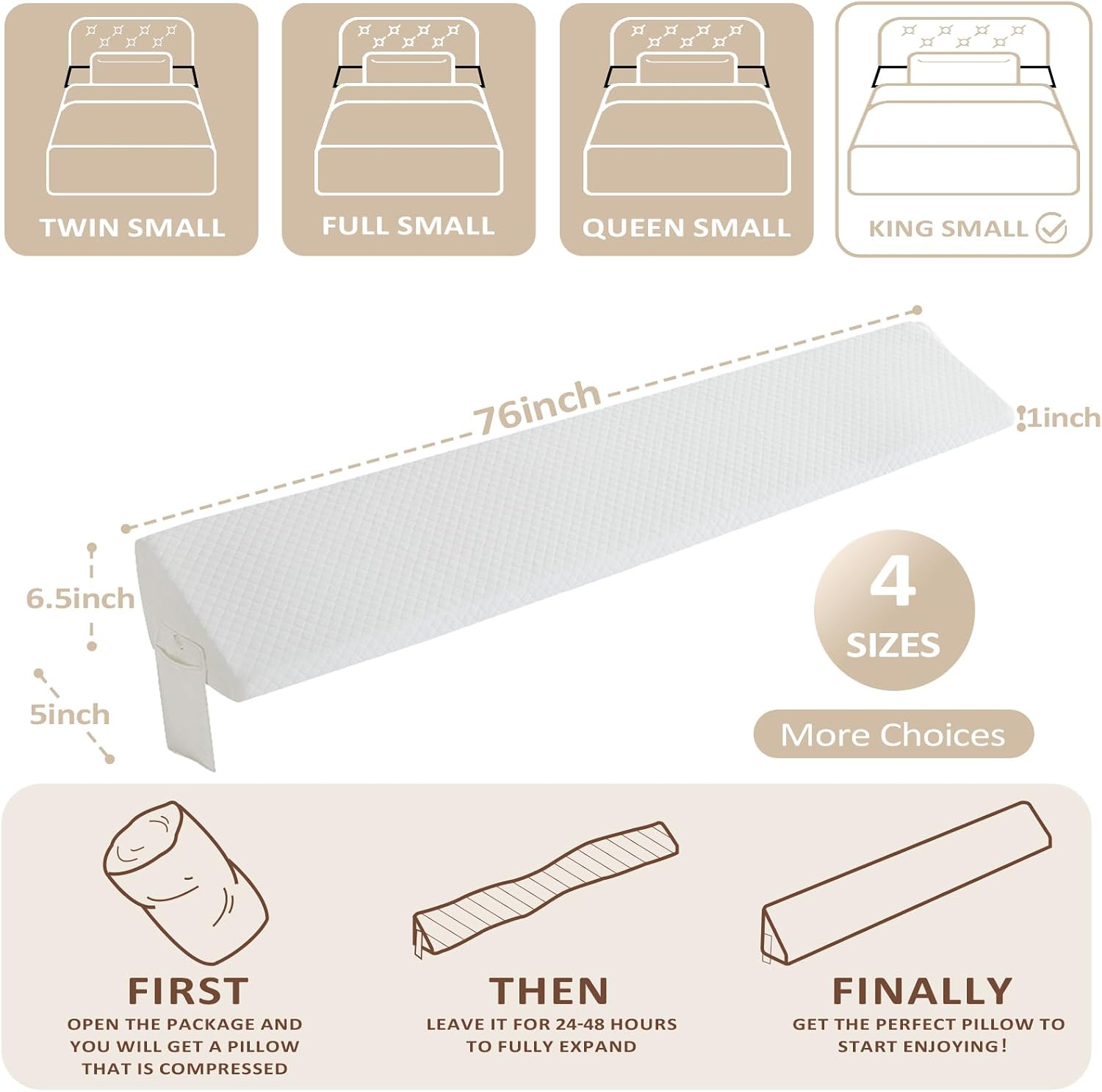 Homemate King Size(76"x6.5"x5") Bed Wedge Pillow for Headboard - Upgraded Bed Gap Filler King Between Mattress and Headboard - Wedge…