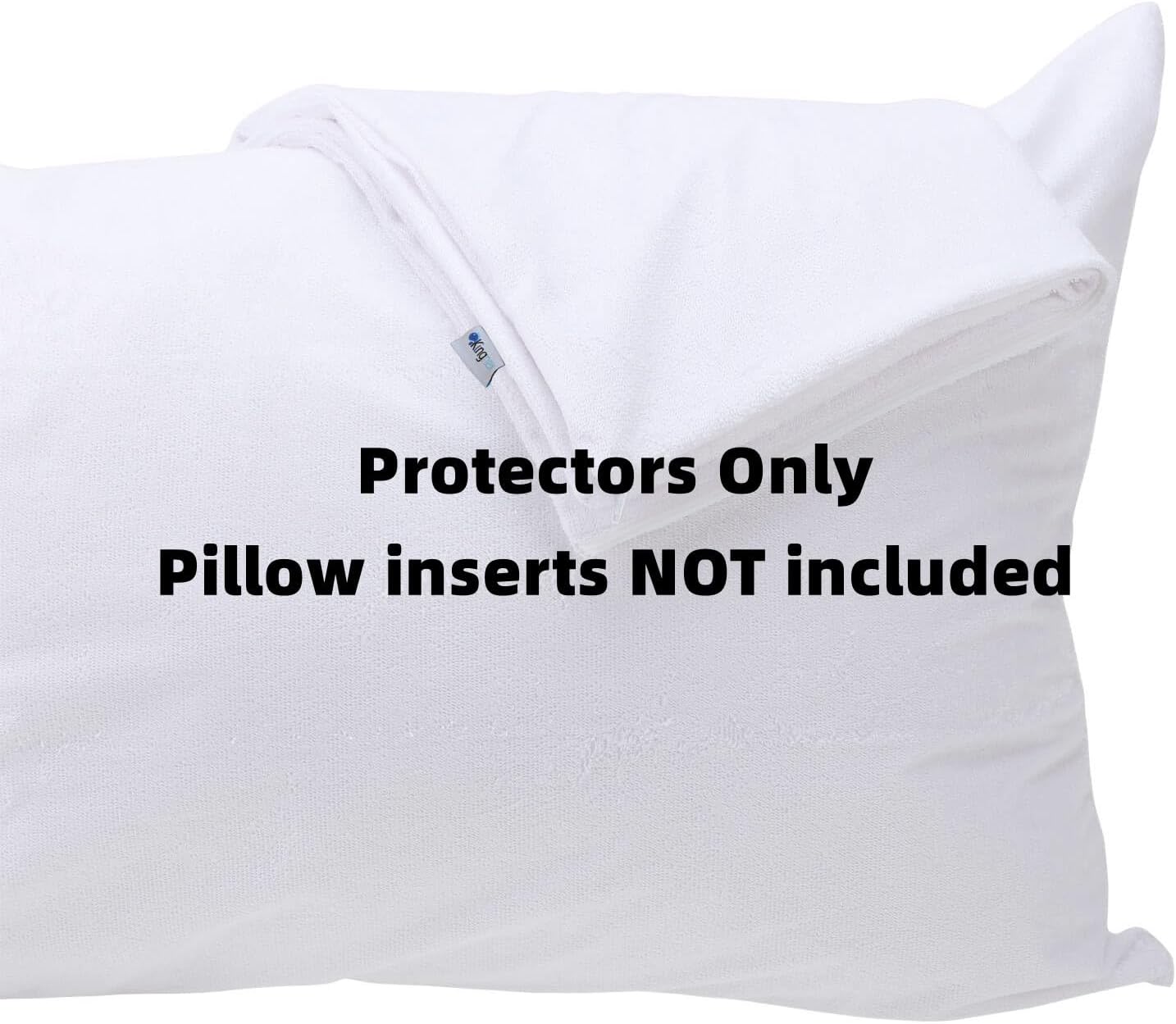 Kingnex Feather Proof Pillow Protectors Queen Size with Zipper Set of 2-100% Waterproof - Down Proof - Bamboo Viscose Terry Surface 2 Pack…