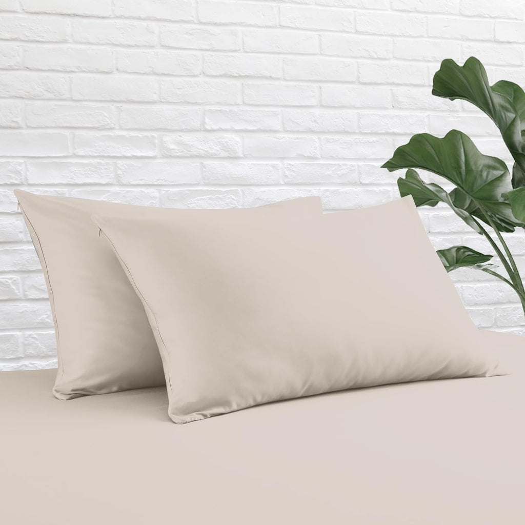 ZaizaiHome Pillow Cases Standard Size 4 Pcs,100% Egyptian Cotton 400 Thread Count Sateen Weave Light Beige Pillowcases Standard Size, Quali…