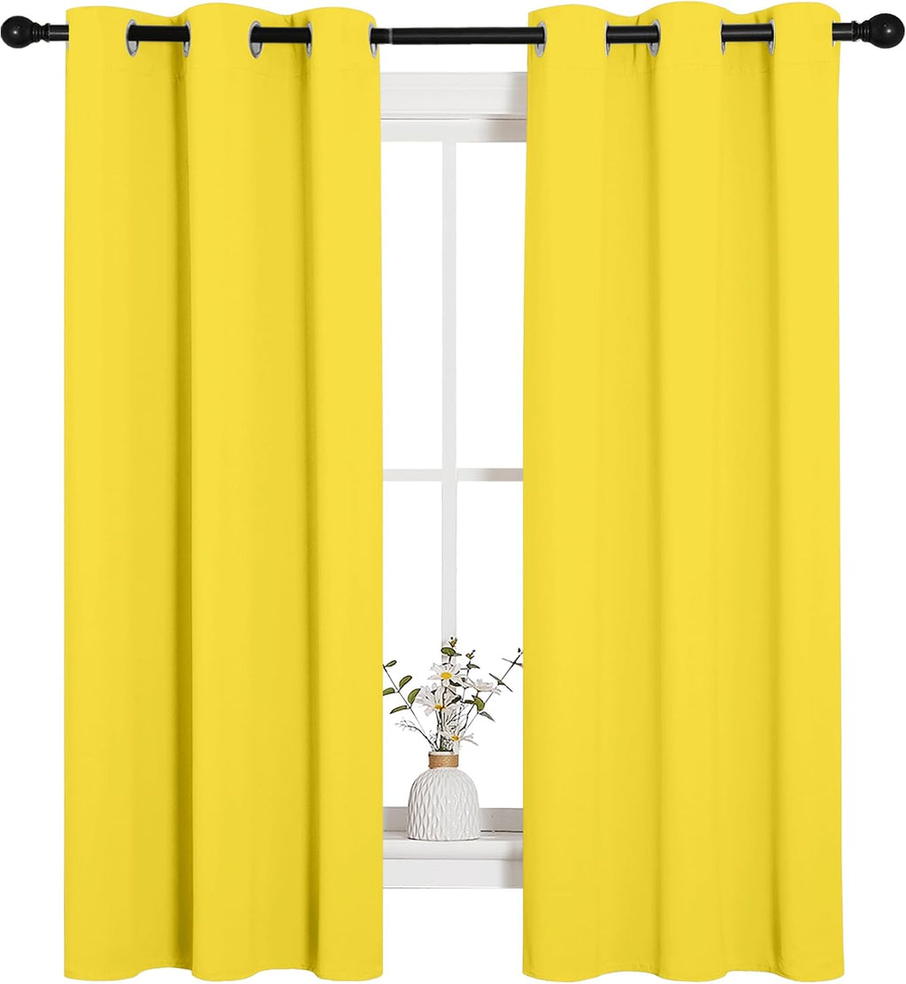 NICETOWN Bedroom Curtain Panels Draperies, Thermal Insulated Solid Grommet Curtains/Drapes (1 Pair, 34 by 63 inches, Bright Yellow)
