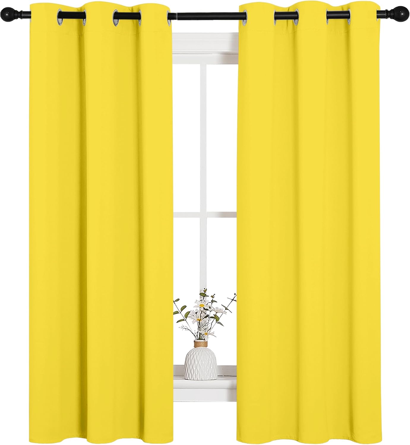 NICETOWN Bedroom Curtain Panels Draperies, Thermal Insulated Solid Grommet Curtains/Drapes (1 Pair, 34 by 63 inches, Bright Yellow)