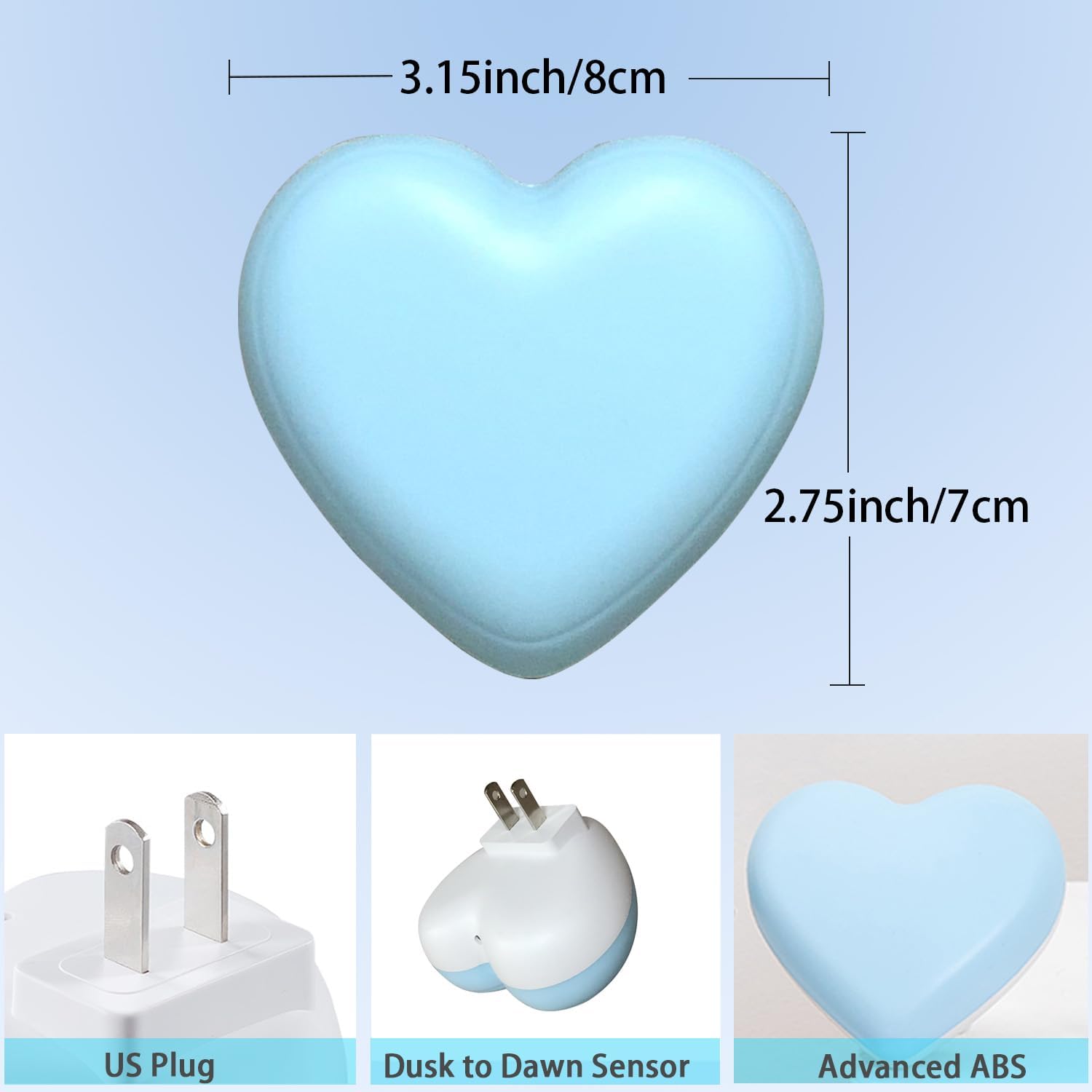 INZU Cute Night Light, Heart Night Light for Kids, LED Nightlight with Auto Dusk to Dawn Sensor, Nightlight Plug into Wall with Soft Warm…