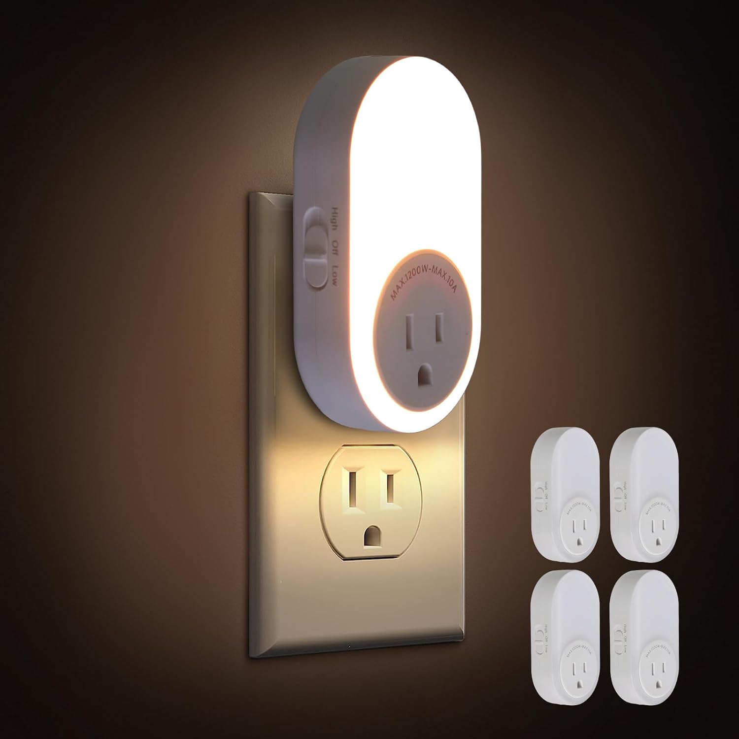 Dawnrise Night Lights Plug Into Wall, Dusk to Dawn Sensor Night Light with Power Outlet, CCT 2200K/4000K,5/20LM Adjustable Brightness for…