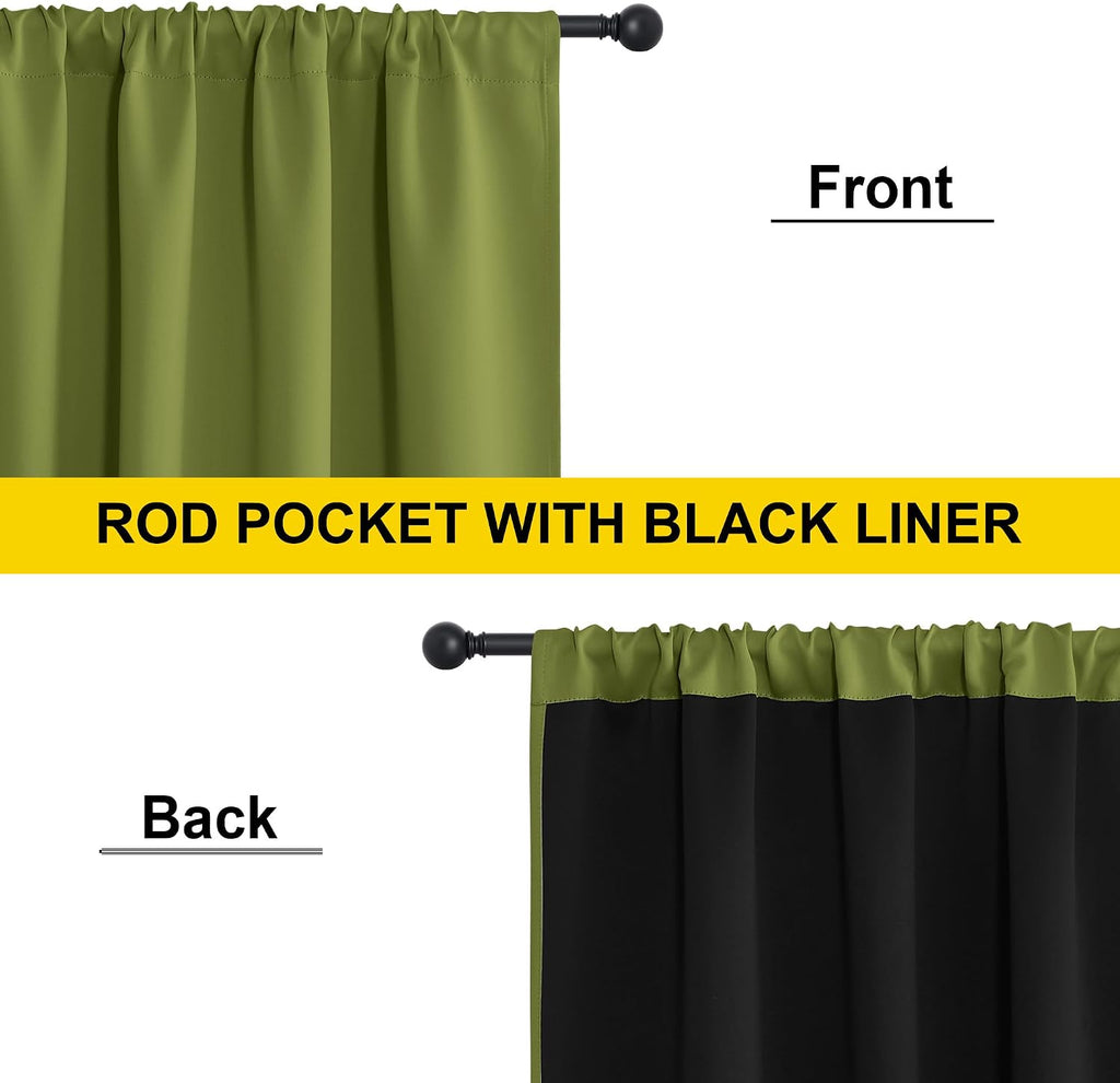 Nicetown 2 Panels 100% Blackout Curtains, Olive Green 52x84 Inches Black Lined Insulated Window Treatment, Total Light Blocking Rod Pocket…