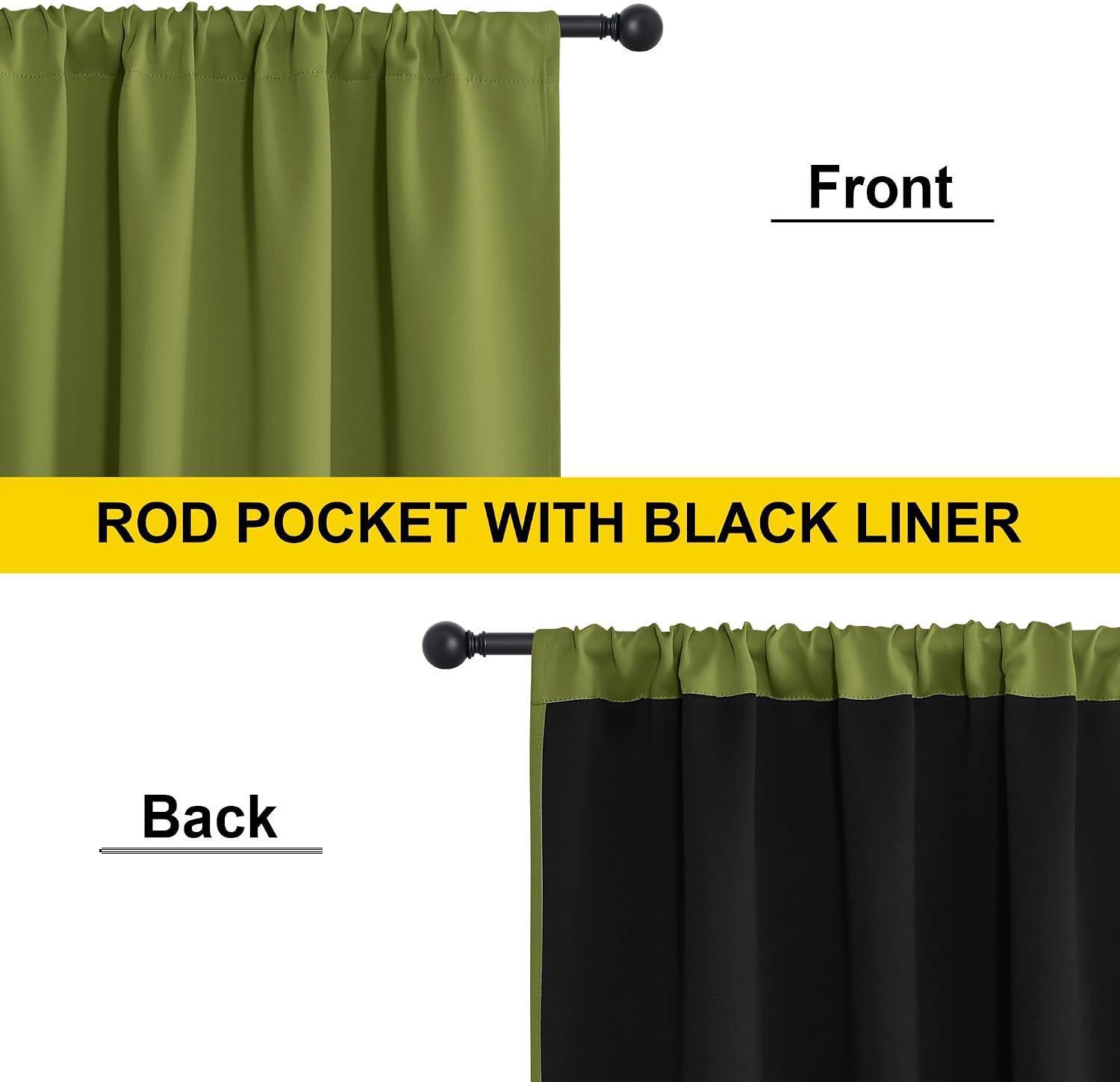 Nicetown 2 Panels 100% Blackout Curtains, Olive Green 52x84 Inches Black Lined Insulated Window Treatment, Total Light Blocking Rod Pocket…